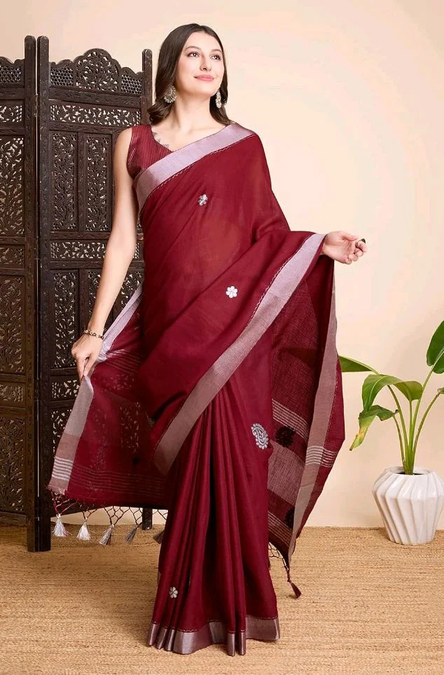 Rekha Maniyar Women's Linen Hand Gota Woven Saree With Unstitched Blouse Piece (JAYSHREE_VOL2_PARENT)