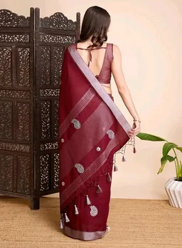 Rekha Maniyar Women's Linen Hand Gota Woven Saree With Unstitched Blouse Piece (JAYSHREE_VOL2_PARENT)