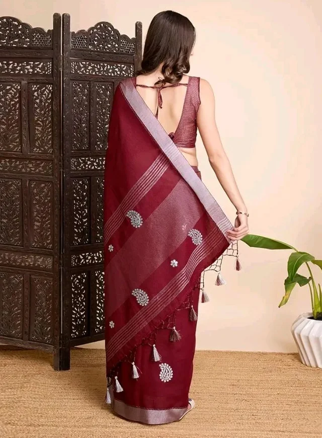 Rekha Maniyar Women's Linen Hand Gota Woven Saree With Unstitched Blouse Piece (JAYSHREE_VOL2_PARENT)