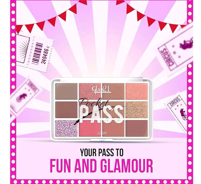 Glam21 Pocket Pass All-in-one Makeup Face Palette| Eyeshadows, Compact, Blush, Highlighter with Brushes| Highly Pigmented | Mix of Mattes & Shimmers |Travel-Friendly |Premium Pass