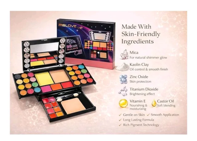 Owlex 40 Shades All-in-One Professional Makeup Kit Multi-Layer Cosmetic Palette with Eyeshadow, Blush, Lip Colors, Face Powder, Mirror & Applicator Complete Travel Makeup Set for Women & Girls