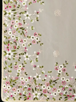 Ekasya Women Net Pink Floral Pattern Embroidery Work Saree with Unstitched Blouse (E6287_5) - Elegant Design, Intricate Floral Embroidery, Lightweight, Perfect for Weddings, Parties