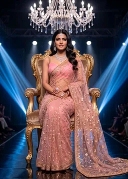 NIRLABH"Women’s Pink Soft Net Saree with Heavy Embroidered Lace Border & Sequins Work | Designer Ethnic Saree with Blouse Piece