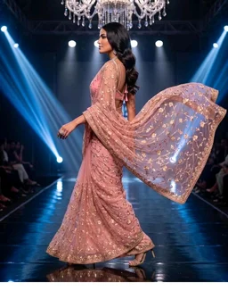 NIRLABH"Women’s Pink Soft Net Saree with Heavy Embroidered Lace Border & Sequins Work | Designer Ethnic Saree with Blouse Piece