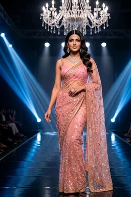 NIRLABH"Women’s Pink Soft Net Saree with Heavy Embroidered Lace Border & Sequins Work | Designer Ethnic Saree with Blouse Piece