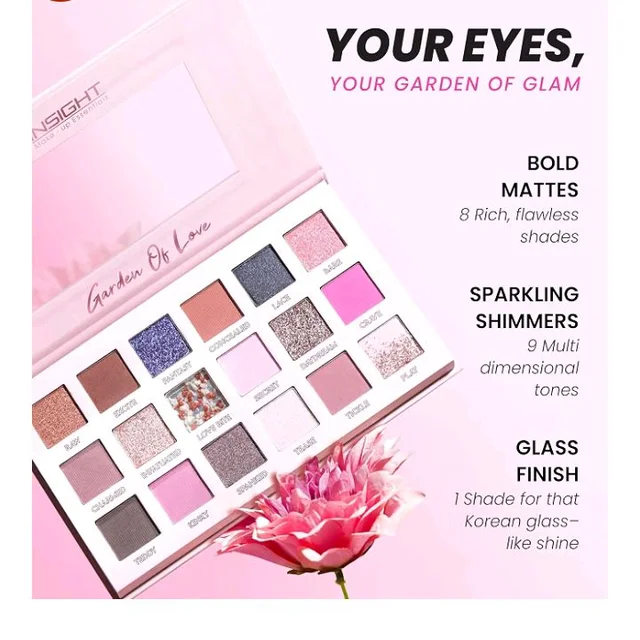 INSIGHT Garden of Love Eyeshadow Palette | 18 Pigmented Shades with Metallic, Shimmer & Multi-Finish Colors | Long-Lasting, Blendable Eye Makeup for Day or Night | 40g
15%
off
Product Images and Videos (AI-Generated Alt Text)