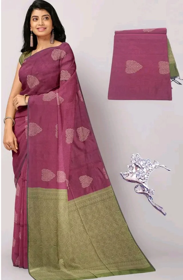 Women's Kovai Handloom Negamam Kota Cotton Saree Contrast Blouse