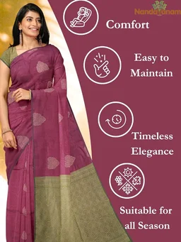 Women's Kovai Handloom Negamam Kota Cotton Saree Contrast Blouse