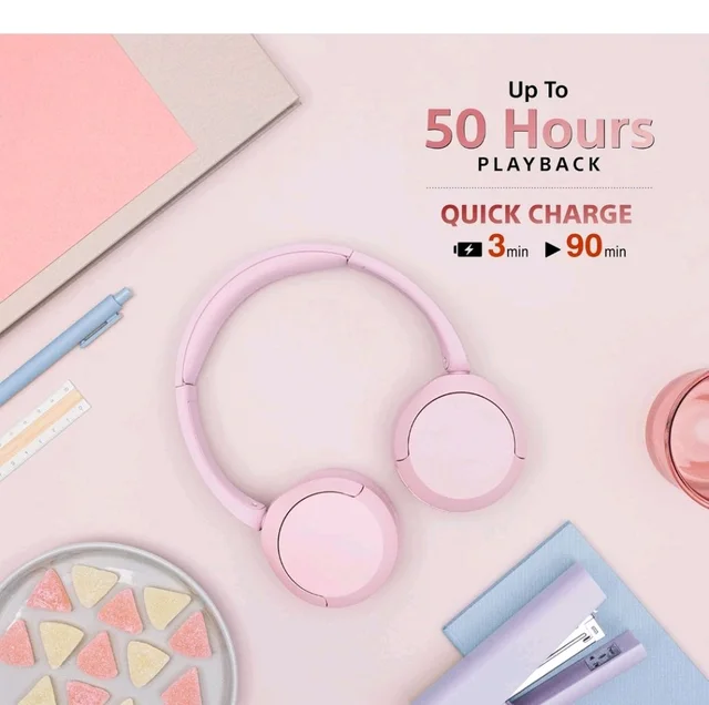 Sony WH-CH520 Wireless Bluetooth Headphones On Ear with Mic, Up to 50Hrs Battery-Pink