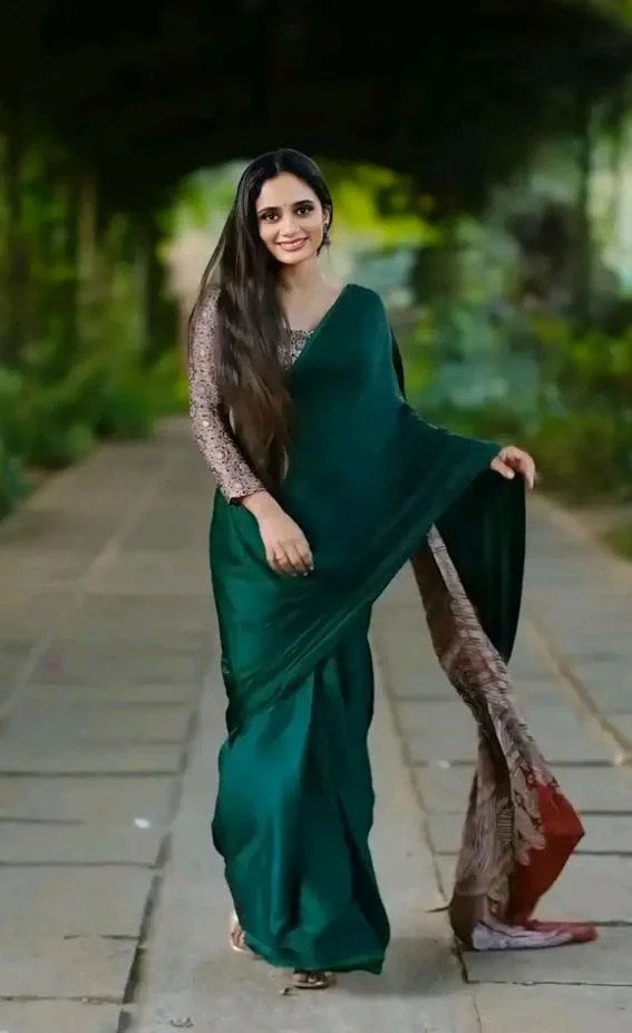Womens Crepe Silk Ready To Wear Saree Featuring Ajrakh Printed Pallu With Crepe Silk Ajrakh Printed Blouse 5.5 Meter Saree and 0.8 Meter Unstitched Blouse Piece