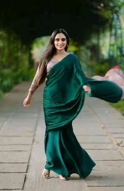 Womens Crepe Silk Ready To Wear Saree Featuring Ajrakh Printed Pallu With Crepe Silk Ajrakh Printed Blouse 5.5 Meter Saree and 0.8 Meter Unstitched Blouse Piece