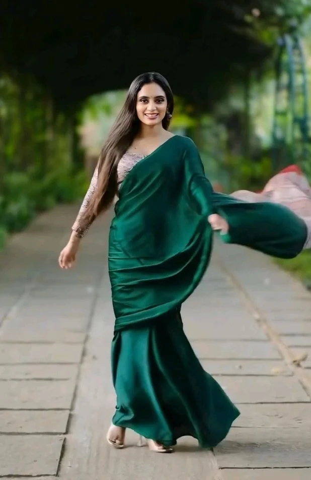 Womens Crepe Silk Ready To Wear Saree Featuring Ajrakh Printed Pallu With Crepe Silk Ajrakh Printed Blouse 5.5 Meter Saree and 0.8 Meter Unstitched Blouse Piece