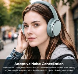 Srhythm NC25 Wireless Headphones Bluetooth 5.3,Lightweight Noise Cancelling Headset Over-Ear with Low Latency,Green