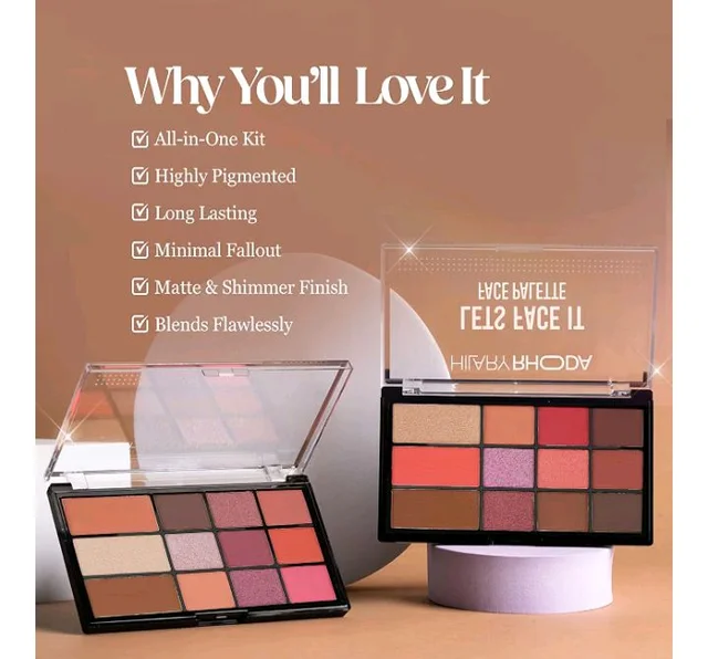 Hilary Rhoda Let’s Face It Face Palette | Highlighter & Blush | Contour | 9 Eyeshadows | Super-Fine Particles | No Fallout | Matte & Shimmer Finish -23.4g (Sun Downer |Shade 02)