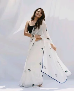 Brand: DAUJI FASHION
Womens Georgette Ready To Wear Saree Featuring Evil Eye Khatli Work With Georgette Blouse 5.5 Meter Saree and 0.8 Meter Unstitched Blouse Piece