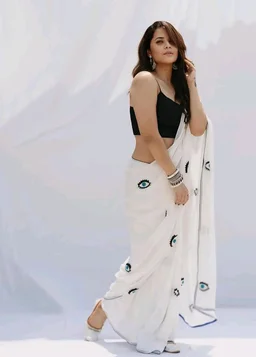 Brand: DAUJI FASHION
Womens Georgette Ready To Wear Saree Featuring Evil Eye Khatli Work With Georgette Blouse 5.5 Meter Saree and 0.8 Meter Unstitched Blouse Piece