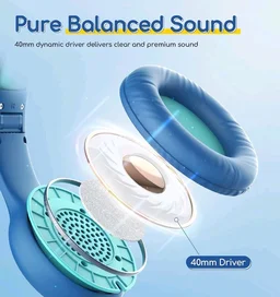 EarFun Kids Headphones with Mic for Boys/Girls, Over Ear HD Wired Headphones for Children, 85/94dB Volume Limiter, Sharing Port, Foldable On Ear Headsets for School/Pad/PC/Travel, Blue