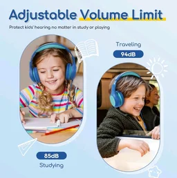 EarFun Kids Headphones with Mic for Boys/Girls, Over Ear HD Wired Headphones for Children, 85/94dB Volume Limiter, Sharing Port, Foldable On Ear Headsets for School/Pad/PC/Travel, Blue