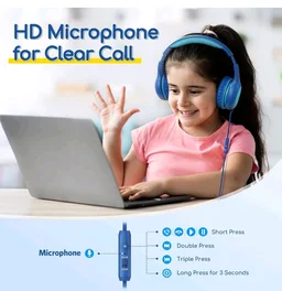 EarFun Kids Headphones with Mic for Boys/Girls, Over Ear HD Wired Headphones for Children, 85/94dB Volume Limiter, Sharing Port, Foldable On Ear Headsets for School/Pad/PC/Travel, Blue