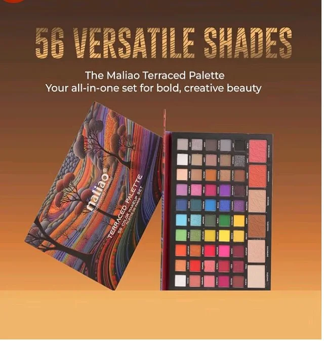 Maliao Terraced Palette - 56 Highly Pigmented Shades | Versatile Eyeshadow & Blush Palette, 68g