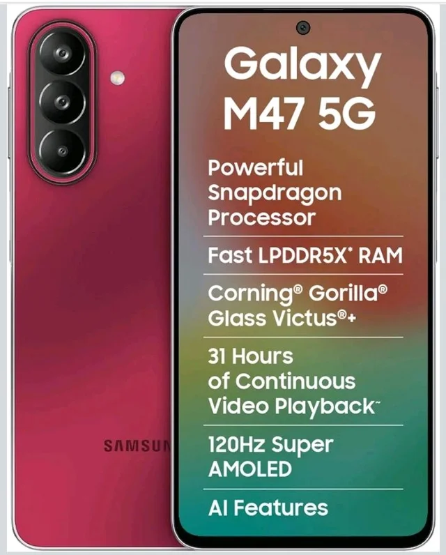 Samsung Galaxy M47 5G Mobile (Rogue Red, 8GB RAM, 128GB Storage, 6000mAh Battery)| 50MP OIS| Snapdragon Processor| LPDDR5X RAM,UFS 3.1 Storage| Gorilla Glass Victus+| sAMOLED| Knox Security| AI - rogue red
