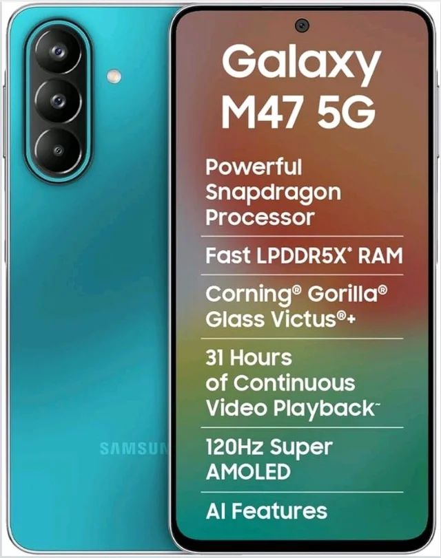Samsung Galaxy M47 5G Mobile (Blaze Blue, 8GB RAM, 128GB Storage, 6000mAh Battery)| 50MP OIS| Snapdragon Processor| LPDDR5X RAM,UFS 3.1 Storage| Gorilla Glass Victus+| sAMOLED| Knox Security| AI - Blaze Blue