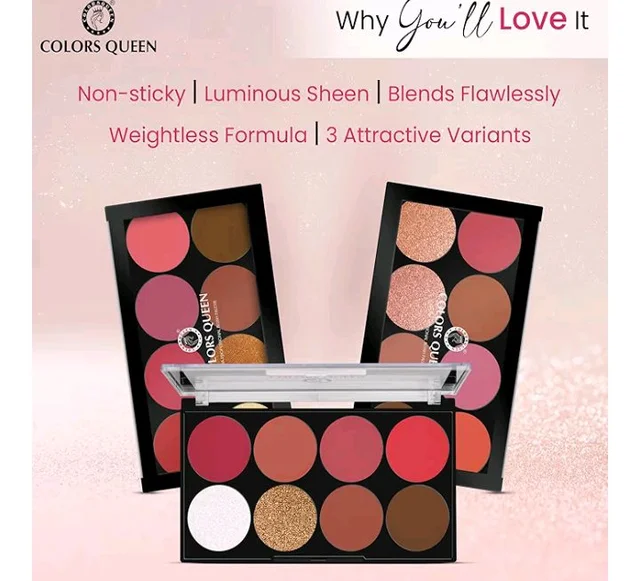Colors Queen Ultra Professional Blush Palette with Shimmer Highlighters and Contour | Highly Pigmented & Easy to Blendable Shades | Lightweight Blush and Highlighter Palette (Shade - 03)