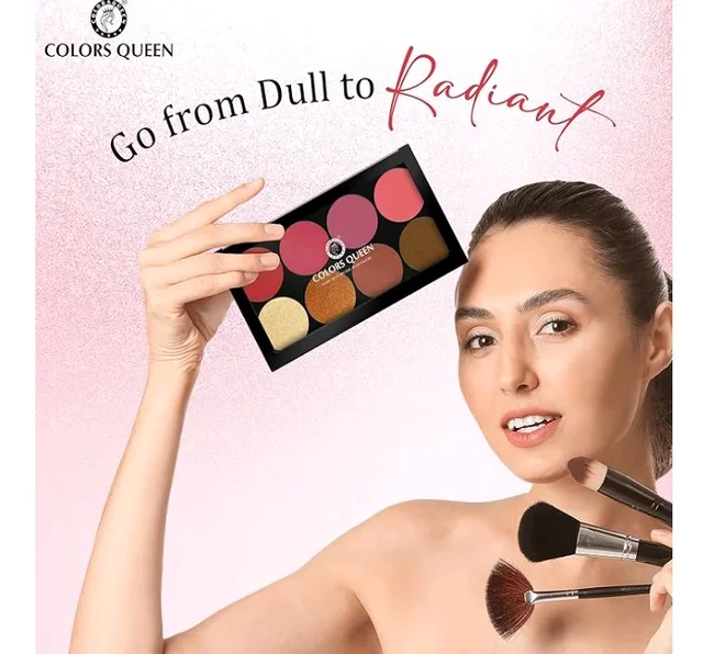 Colors Queen Ultra Professional Blush Palette with Shimmer Highlighters and Contour | Highly Pigmented & Easy to Blendable Shades | Lightweight Blush and Highlighter Palette (Shade - 03)
