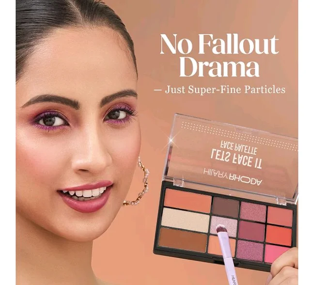 Hilary Rhoda Let’s Face It Face Palette | Highlighter & Blush | Contour | 9 Eyeshadows | Super-Fine Particles | No Fallout | Matte & Shimmer Finish -23.4g (Sun Downer |Shade 02)