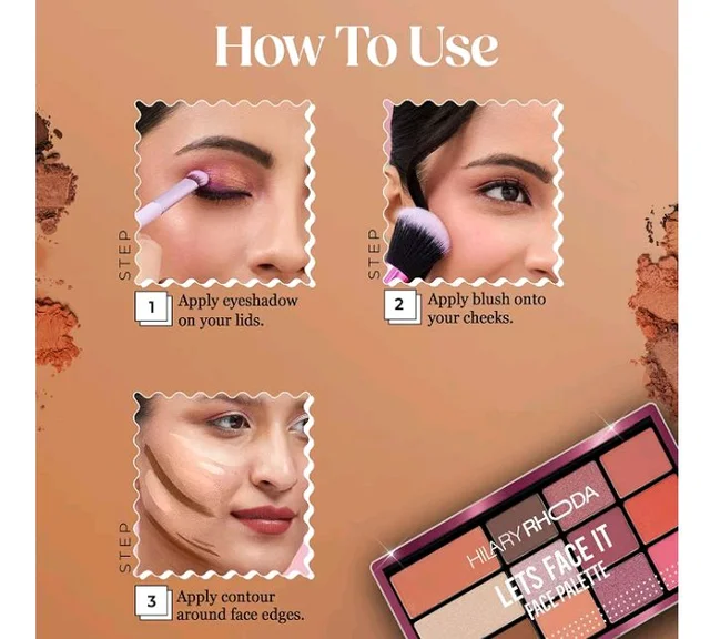 Hilary Rhoda Let’s Face It Face Palette | Highlighter & Blush | Contour | 9 Eyeshadows | Super-Fine Particles | No Fallout | Matte & Shimmer Finish -23.4g (Sun Downer |Shade 02)