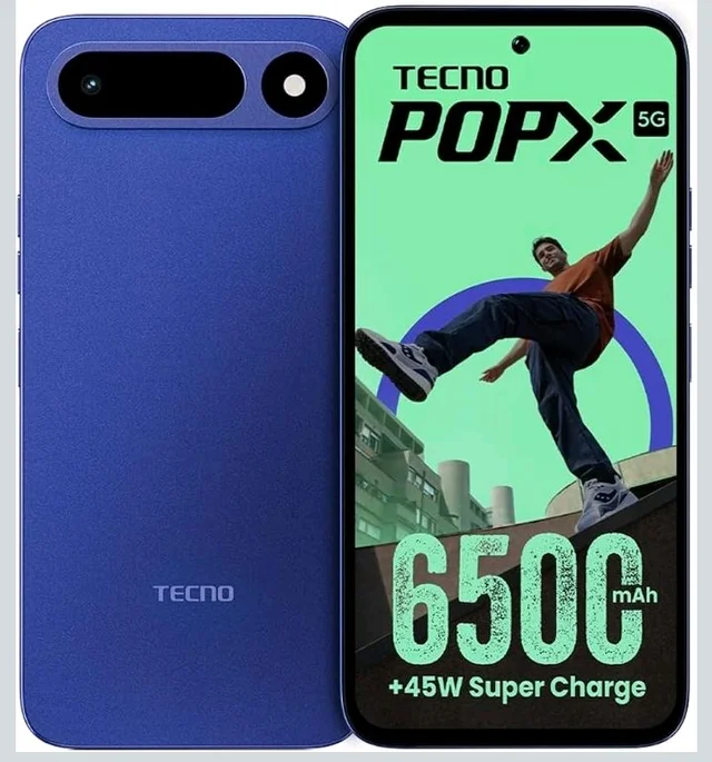 Tecno POP X 5G (Midnight Blue, 6GB+128GB) | 6500mAh+45W Fast Charger | IP64 Pro | MIL-STD 810H Protection | Upto 18GB* RAM | Fastest 8X Network Speed* with URSP | 120Hz Smooth Display | 50MP Camera - Midnight Blue