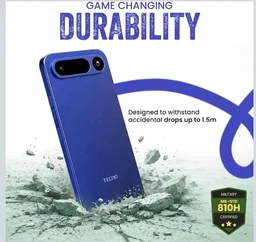 Tecno POP X 5G (Midnight Blue, 6GB+128GB) | 6500mAh+45W Fast Charger | IP64 Pro | MIL-STD 810H Protection | Upto 18GB* RAM | Fastest 8X Network Speed* with URSP | 120Hz Smooth Display | 50MP Camera - Midnight Blue