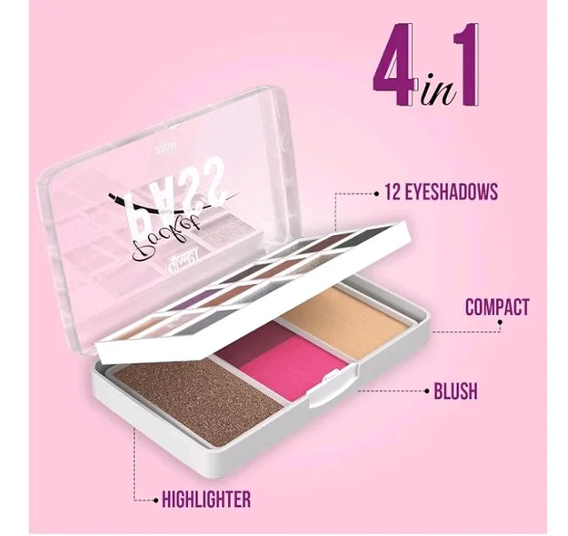 Glam21 Pocket Pass All-in-one Makeup Face Palette| Eyeshadows, Compact, Blush, Highlighter with Brushes| Highly Pigmented | Mix of Mattes & Shimmers |Travel-Friendly |Premium Pass