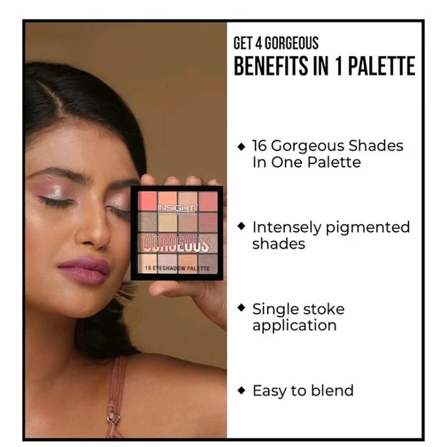 Insight Cosmetics Gorgeous 16 Color Eyeshadow Palette|Matte|Shimmer|Beginner Friendly & Long Lasting Eye Shadow Palette|Long Wearing And Easily Blendable Eye Makeup Palette, 37gm(MK09-Pink Island)
