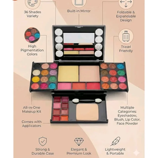 Owlex 40 Shades All-in-One Professional Makeup Kit Multi-Layer Cosmetic Palette with Eyeshadow, Blush, Lip Colors, Face Powder, Mirror & Applicator Complete Travel Makeup Set for Women & Girls