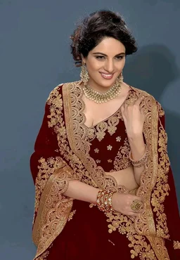 TRENDMALLS Women's Silk Satin Embroidery Work Saree with Unstitch Blouse Piece Half Half Saree fro Women