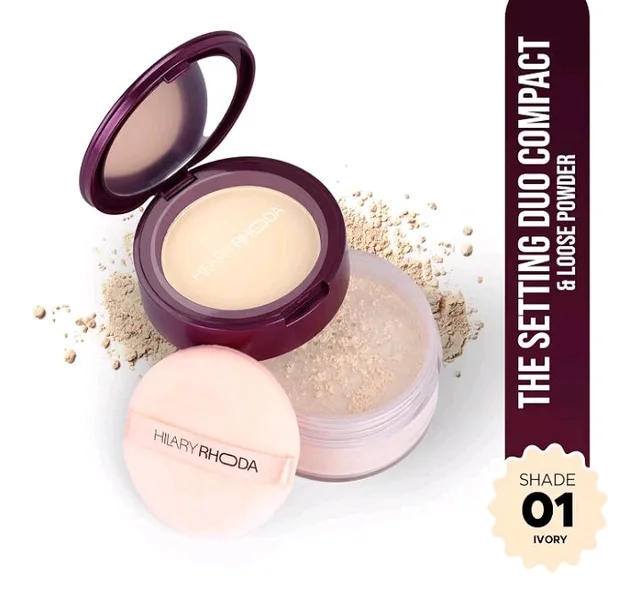 Hilary Rhoda Compact & Loose Powder | Ivory | 2-in-1 Setting Powder for Oil Control & Matte Finish Weightless | Blends Effortlessly | Long-Lasting | Hides Imperfections | for Indian Skintone