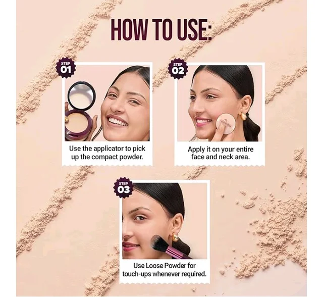 Hilary Rhoda Compact & Loose Powder | Ivory | 2-in-1 Setting Powder for Oil Control & Matte Finish Weightless | Blends Effortlessly | Long-Lasting | Hides Imperfections | for Indian Skintone