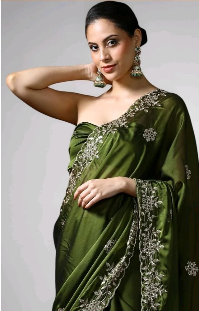 Sarha Women's Poly Silk Chamak Saree with Unstitched Blouse | Embellished Embroidered Work | Office Casual Elegant Drapе