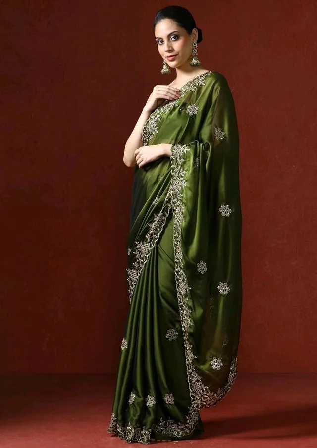 Sarha Women's Poly Silk Chamak Saree with Unstitched Blouse | Embellished Embroidered Work | Office Casual Elegant Drapе