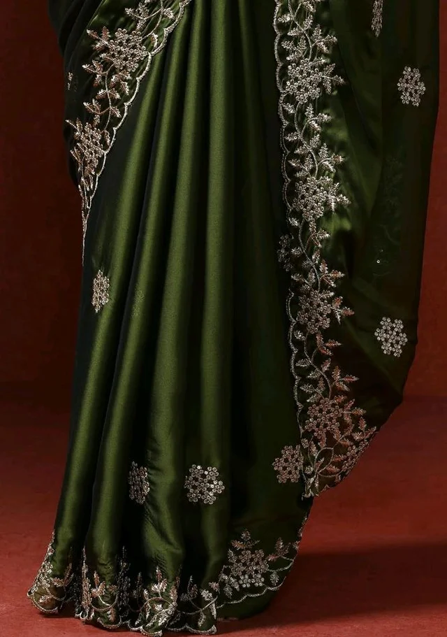 Sarha Women's Poly Silk Chamak Saree with Unstitched Blouse | Embellished Embroidered Work | Office Casual Elegant Drapе