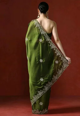 Sarha Women's Poly Silk Chamak Saree with Unstitched Blouse | Embellished Embroidered Work | Office Casual Elegant Drapе