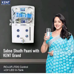 KENT Grand RO Water Purifier | Advanced RO Tech for Sabse Shudh Paani | RO+UF+TDS Control + UV LED Tank | 8L | 20LPH Flow | Ideal for Borewell/Tanker/Municipal Water | Largest Service Network