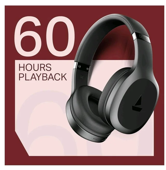 boAt Rockerz 412, 60H Battery, 40Mm Drivers, 40Ms Low Latency, ENx Tech, Stream Ad Free Music via App Support, Bluetooth Headphones, Wireless Over Ear Headphone with Mic (Active Black)