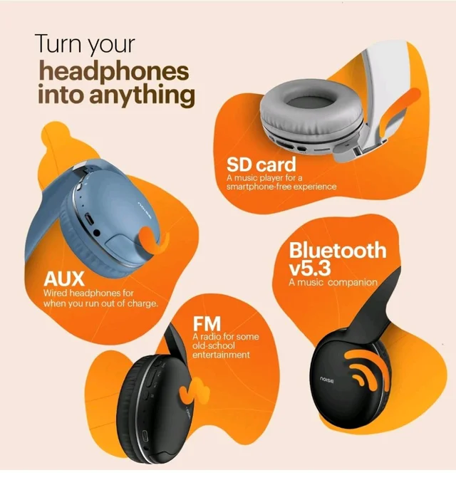 Noise Two Wireless On Ear Headphones with 50 Hours Playtime, Low Latency(up to 45ms), 4 Play Modes, Dual Pairing, BT v5.3 (Serene Blue)