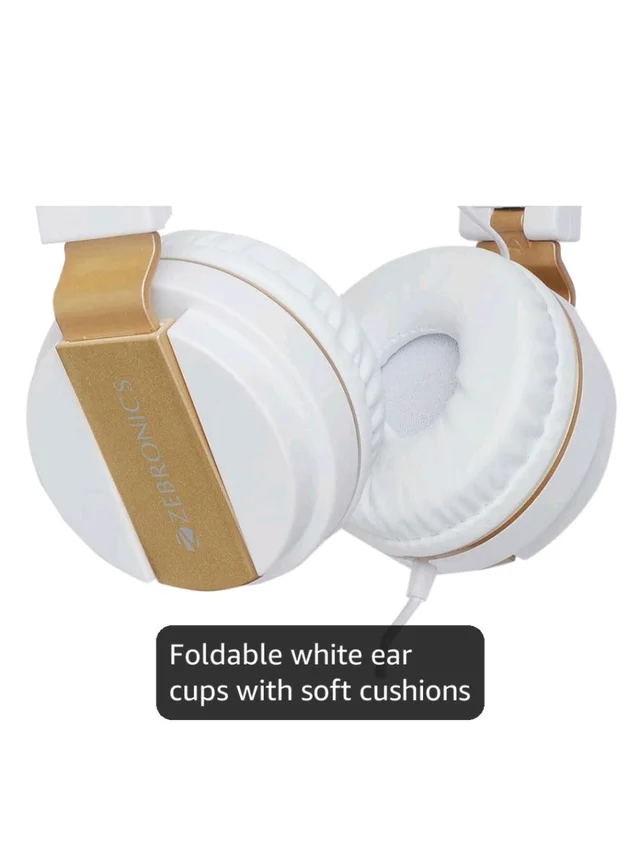 Zebronics Storm Wired On Ear Headphone with 3.5mm Jack, Built-in Microphone for Calling,1.5 Meter Cable, Soft Ear Cushion, Adjustable Headband,Foldable Ear Cups(White)