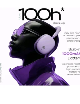 Zebronics Silencio 200T Wireless Headphones, Hybrid ANC 48dB, Upto 100Hrs Playback, 40mm Drivers, Dual Mic ENC, BT v6.0, Gaming Mode, Dual Pairing, Touch Controls, App Support, AUX (Purple)