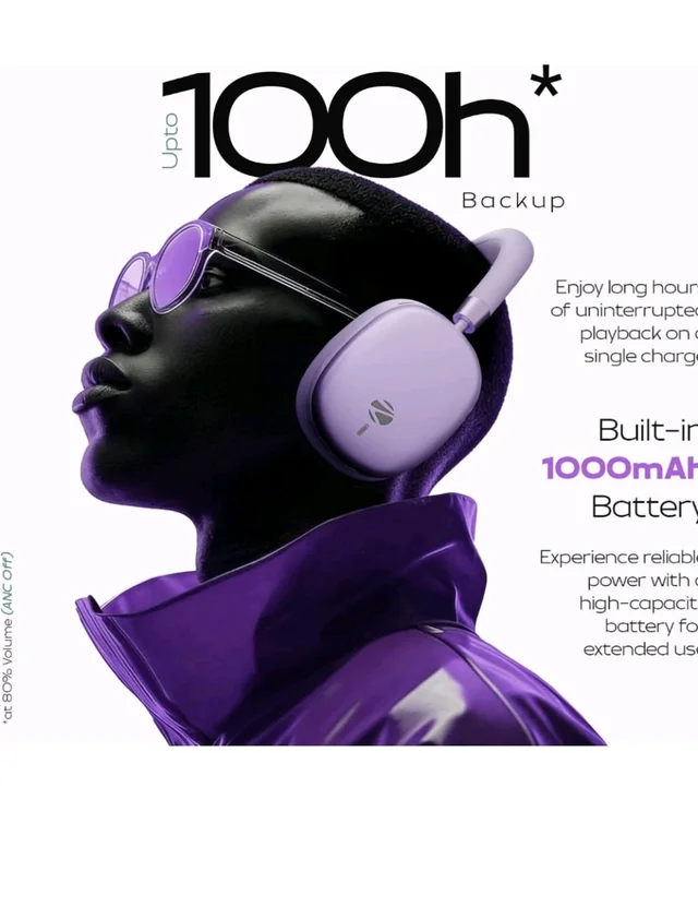 Zebronics Silencio 200T Wireless Headphones, Hybrid ANC 48dB, Upto 100Hrs Playback, 40mm Drivers, Dual Mic ENC, BT v6.0, Gaming Mode, Dual Pairing, Touch Controls, App Support, AUX (Purple)