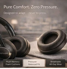ONYZE VORIC ON903 Over-Ear Wireless Headphones with ANC, Bluetooth 5.4, Dual Pairing, 40mm Drivers, Up to 60H Playtime, Foldable Premium Design (Obsidian Black)