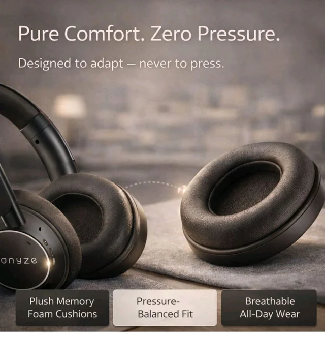 ONYZE VORIC ON903 Over-Ear Wireless Headphones with ANC, Bluetooth 5.4, Dual Pairing, 40mm Drivers, Up to 60H Playtime, Foldable Premium Design (Obsidian Black)